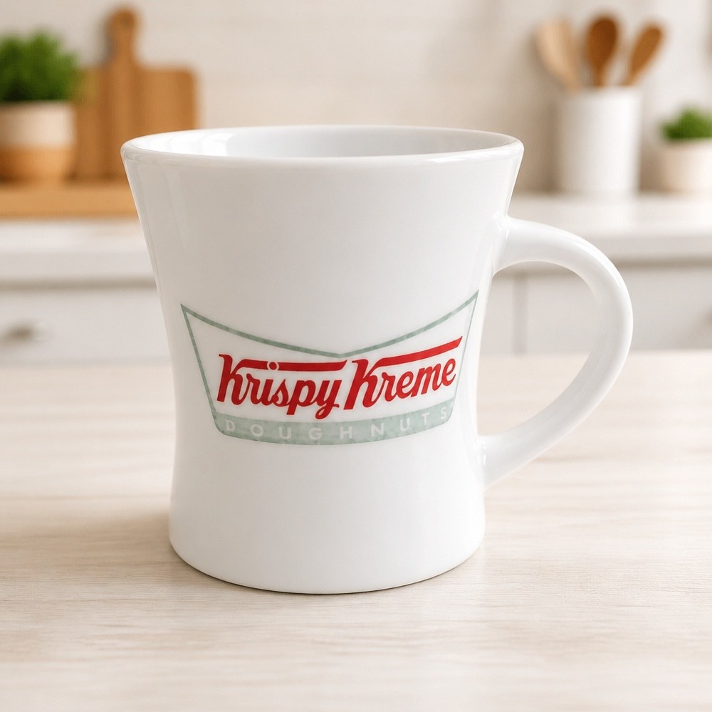 Krispy Kreme Doughnuts Coffee Mug White Ceramic Flared Logo Cup Dishwasher Safe